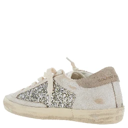 Superstar Beige Low Top Sneakers with Glitter Details on the Side and Logo Lettering on the Heel in Suede for Women