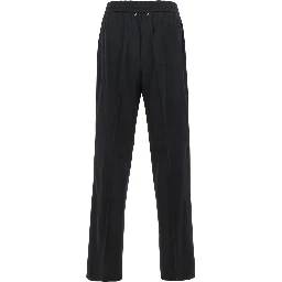 Joggers with pockets and ribbed hems in black Virgin wool for men