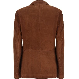 Brown Single-breasted Jacket with Notched revers in Suede for Women