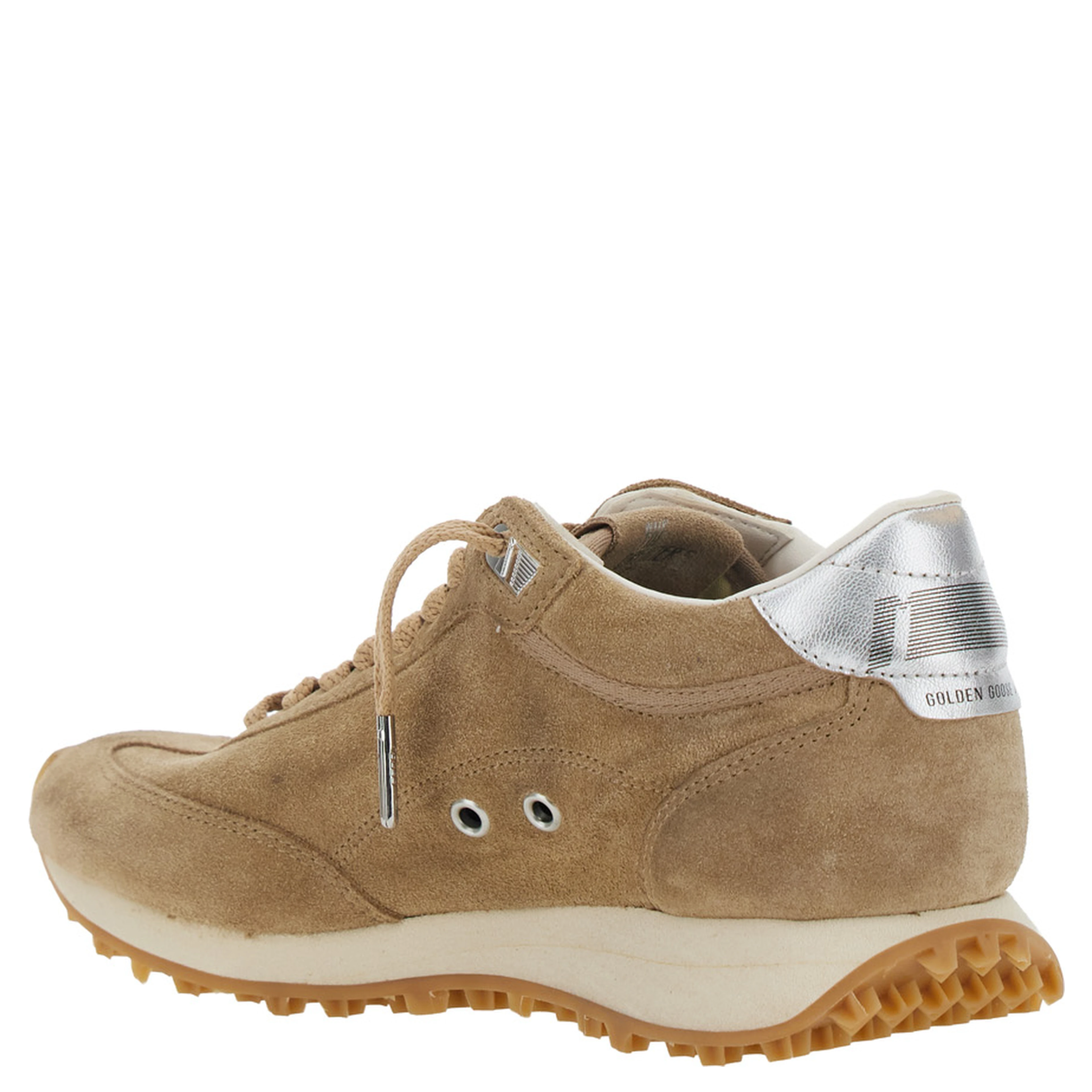 Running Marathon Beige Sneakers with Star Patch on the Side in Suede Woman