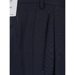 Blue Pants with Belt Loops and Front Pleats in Wool Blend for Men