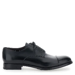 Black Lace-up shoes with almond toe and front lace-up closure in smooth leather for men