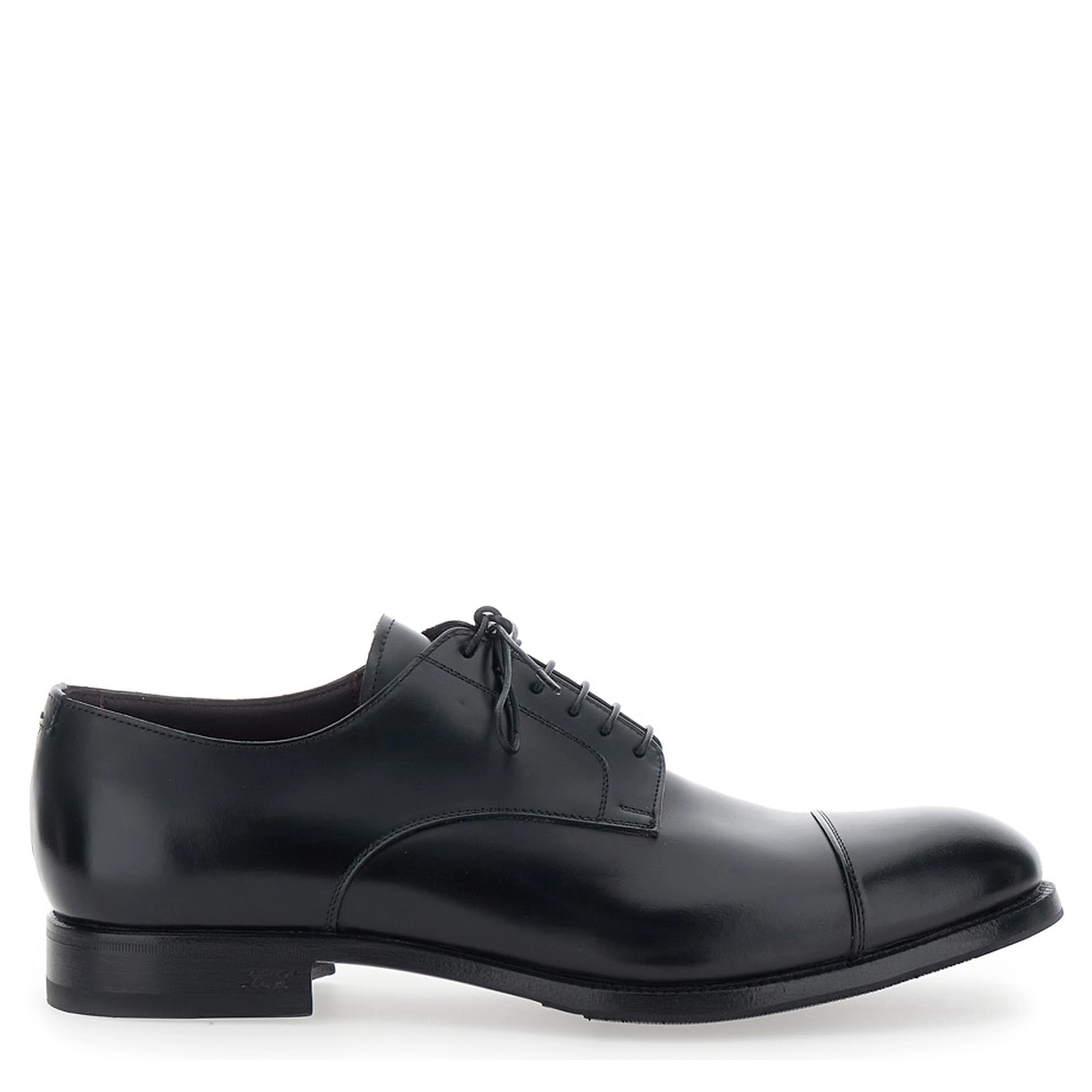 Black Lace-up shoes with almond toe and front lace-up closure in smooth leather for men