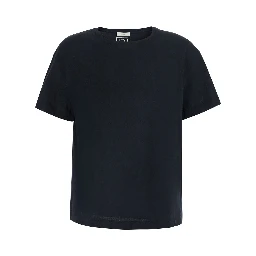 Black Crew neck T-shirt with logo embroidery on the back in cotton for women