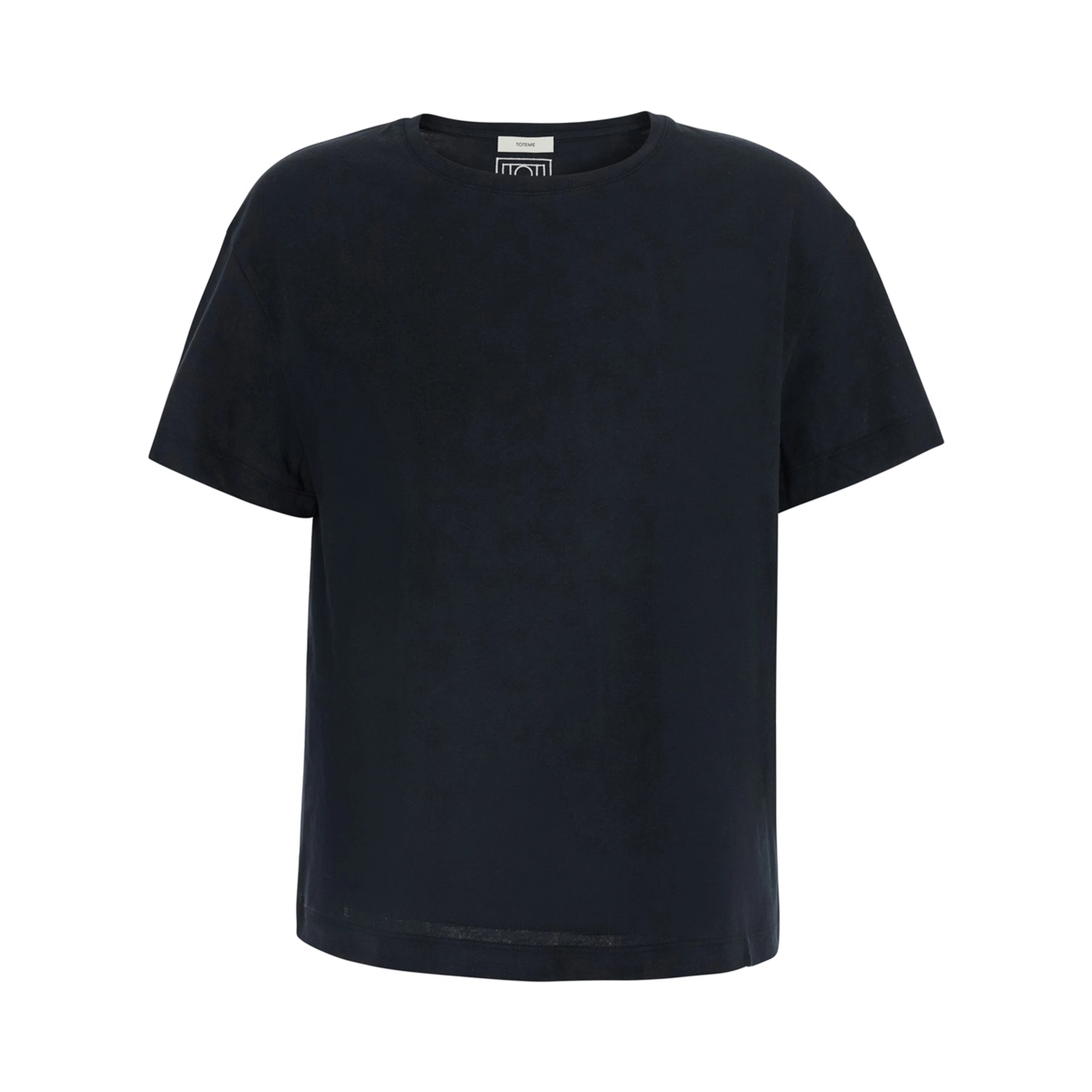 Black Crew neck T-shirt with logo embroidery on the back in cotton for women