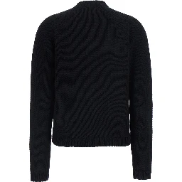 Black Crew neck cardigan with two patch pockets on the front in cotton for women