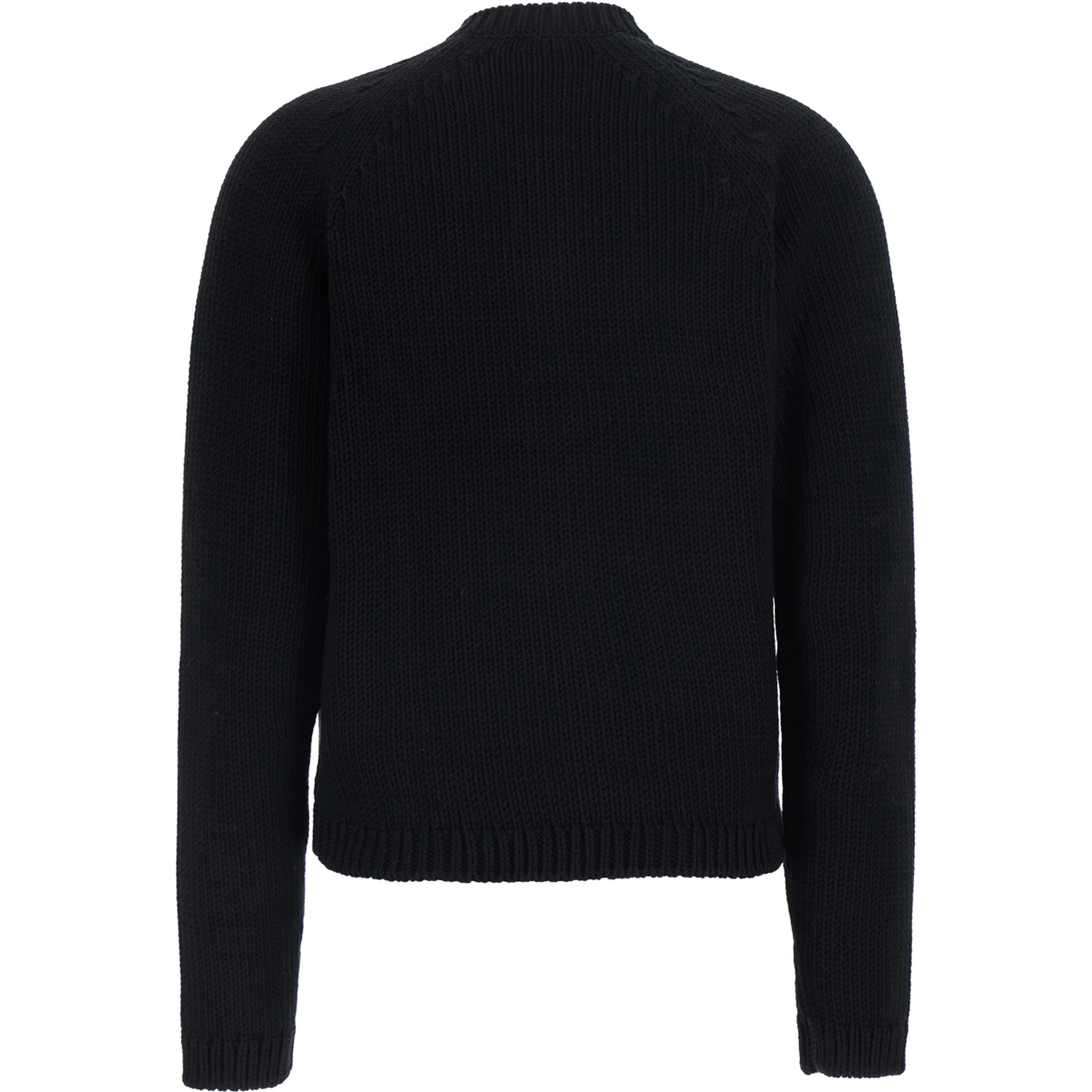 Black Crew neck cardigan with two patch pockets on the front in cotton for women