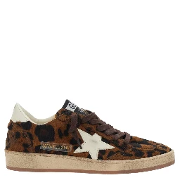 Ballstar Brown Low Top Sneakers with Leopard Motif and Star Patch on the Side in Suede for Women