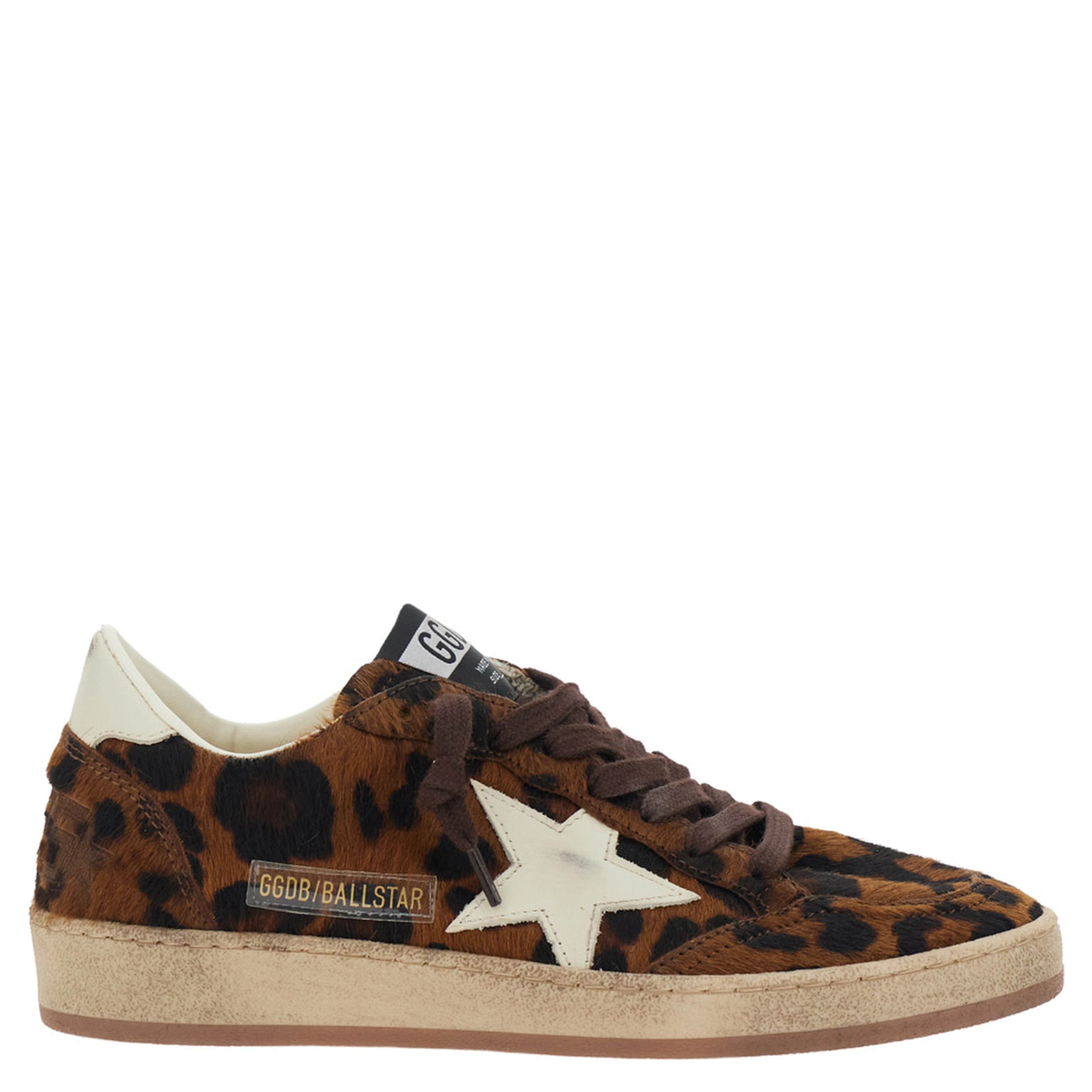 Ballstar Brown Low Top Sneakers with Leopard Motif and Star Patch on the Side in Suede for Women