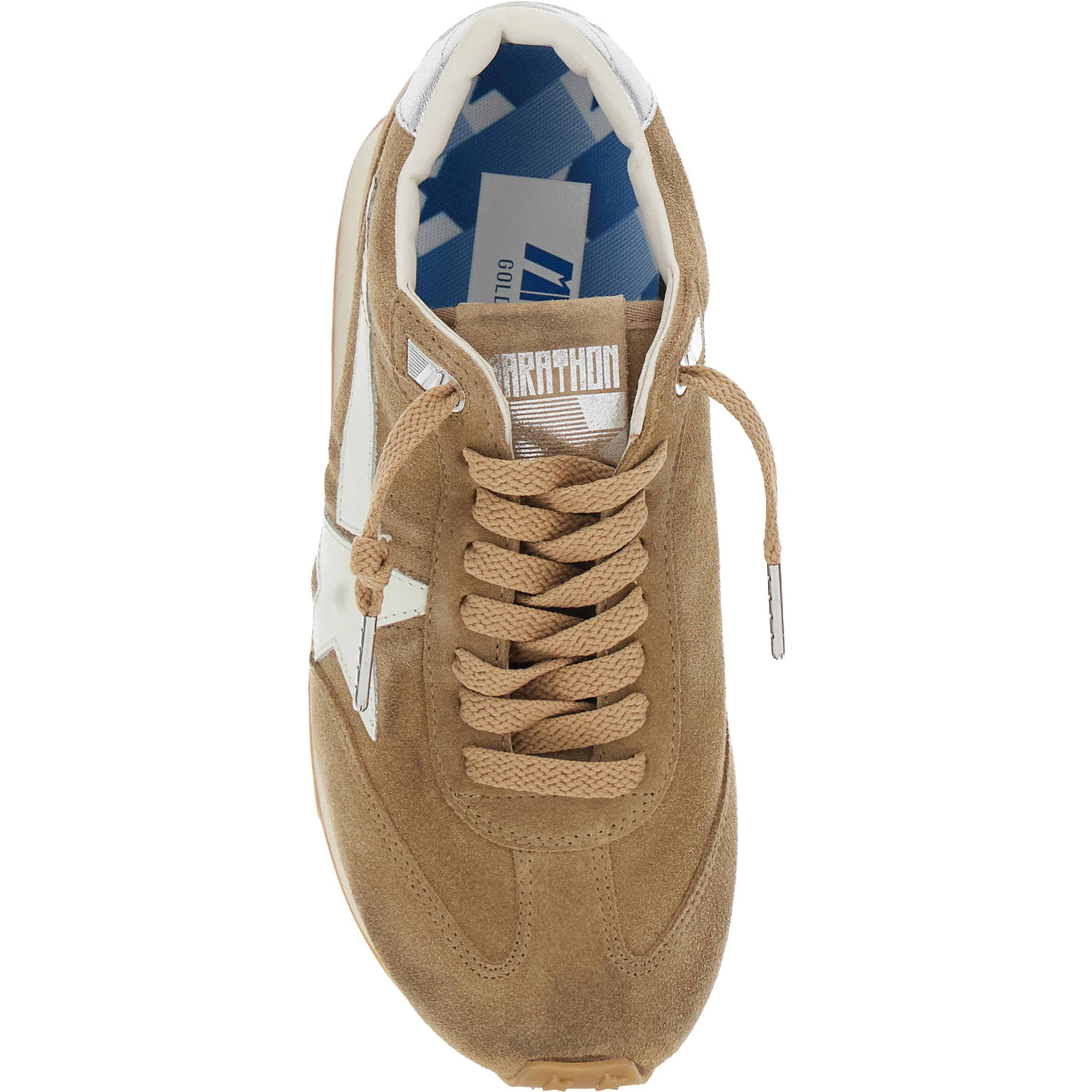 Running Marathon Beige Sneakers with Star Patch on the Side in Suede Woman