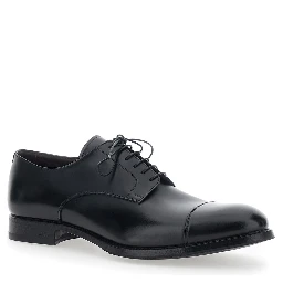 Black Lace-up shoes with almond toe and front lace-up closure in smooth leather for men