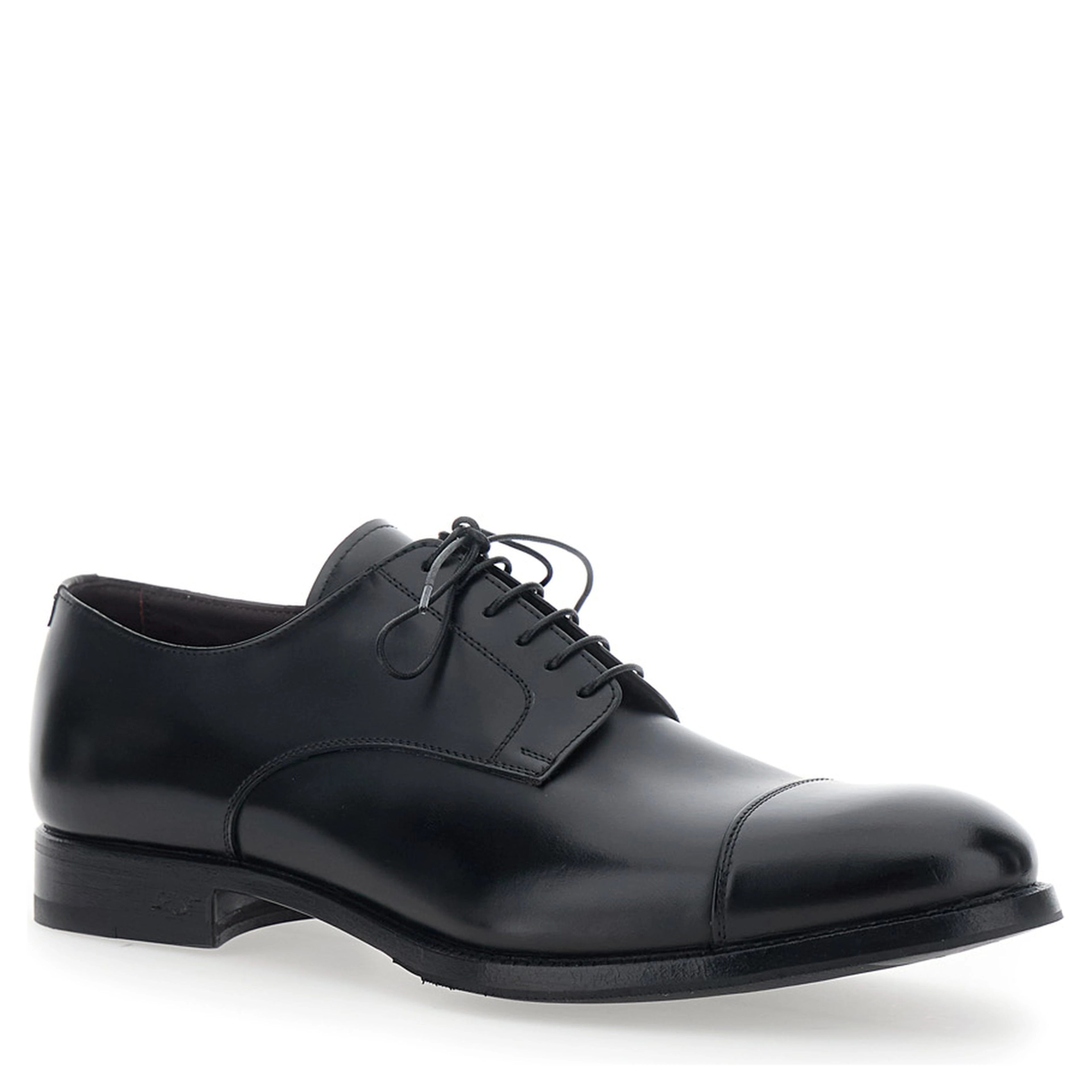 Black Lace-up shoes with almond toe and front lace-up closure in smooth leather for men