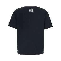 Black Crew neck T-shirt with logo embroidery on the back in cotton for women
