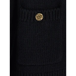 Black Crew neck cardigan with two patch pockets on the front in cotton for women