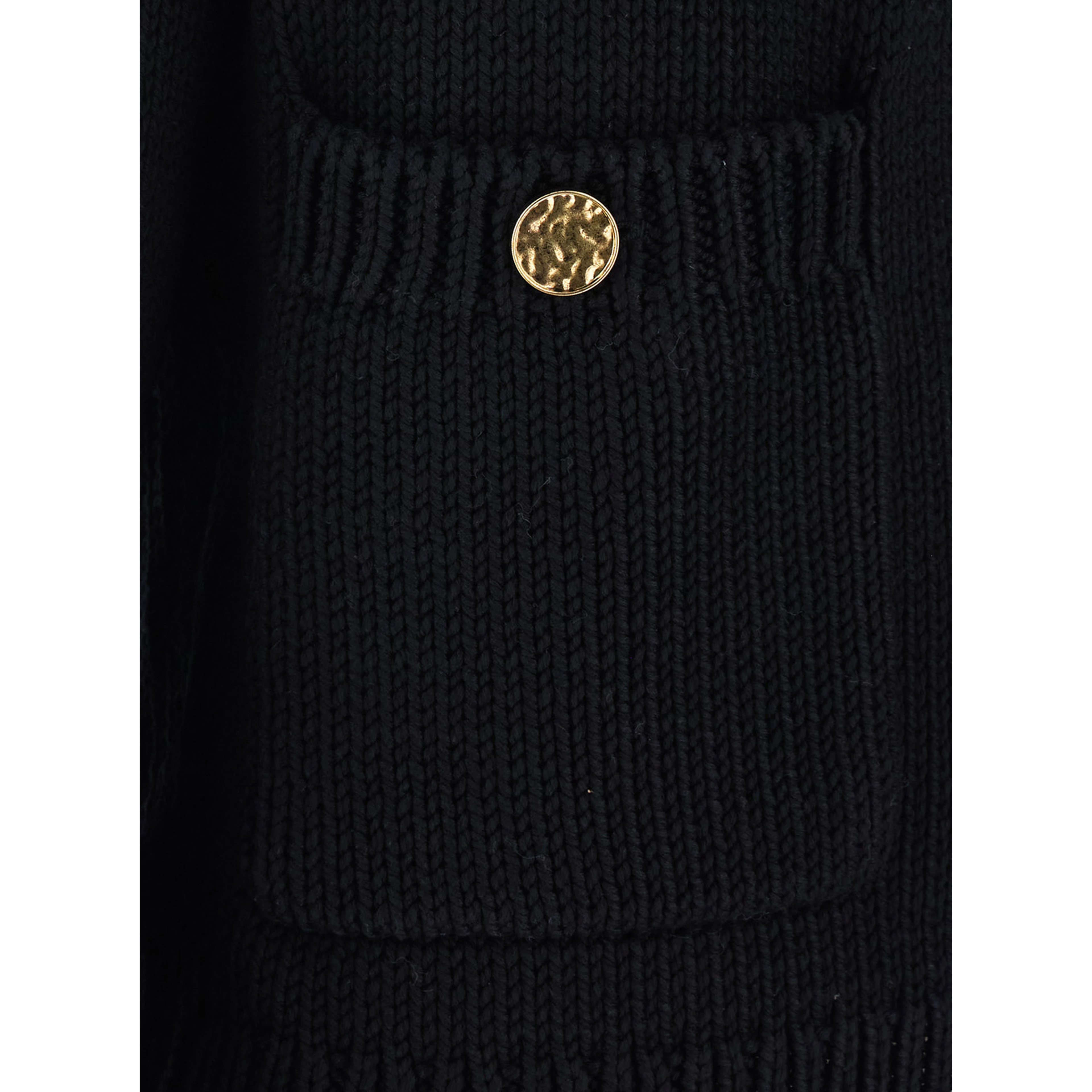 Black Crew neck cardigan with two patch pockets on the front in cotton for women