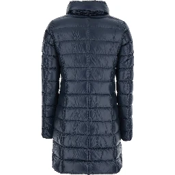 Blue Down Jacket with Zip Closure and Two Patch Pockets in Tech Fabric for Women