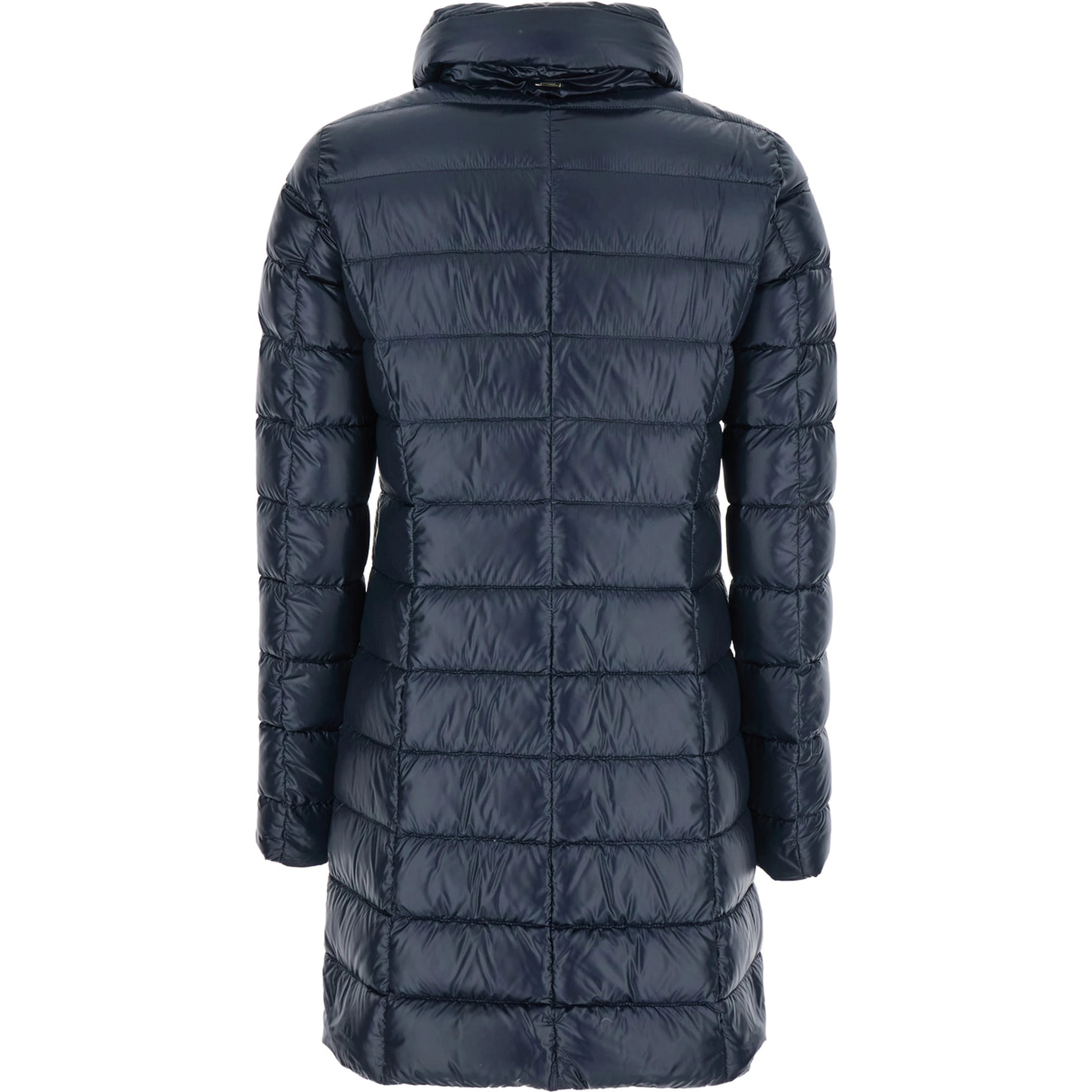 Blue Down Jacket with Zip Closure and Two Patch Pockets in Tech Fabric for Women