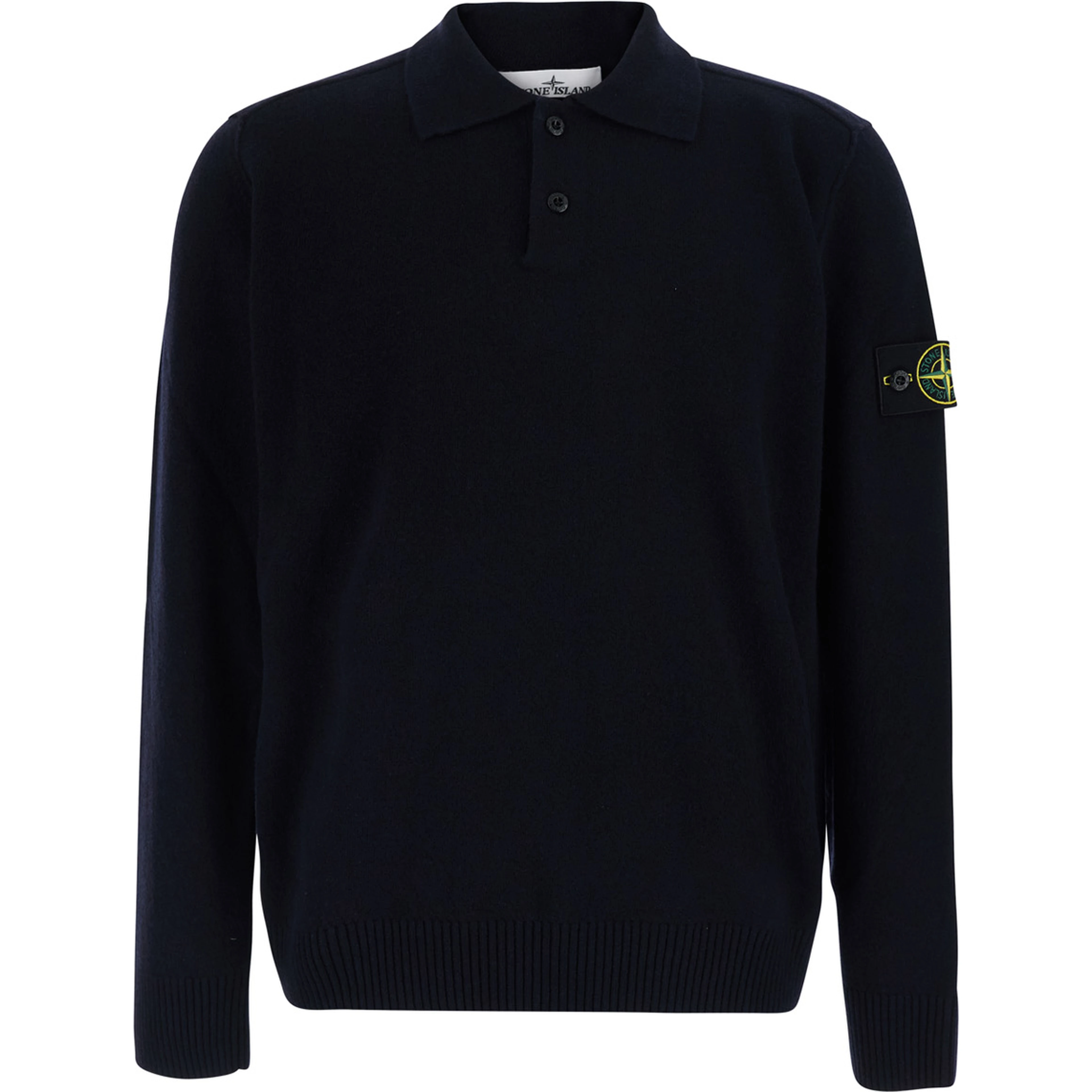 blue Polo Shirt with logo patch applied on the sleeve in wool for men