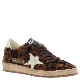 Ballstar Brown Low Top Sneakers with Leopard Motif and Star Patch on the Side in Suede for Women