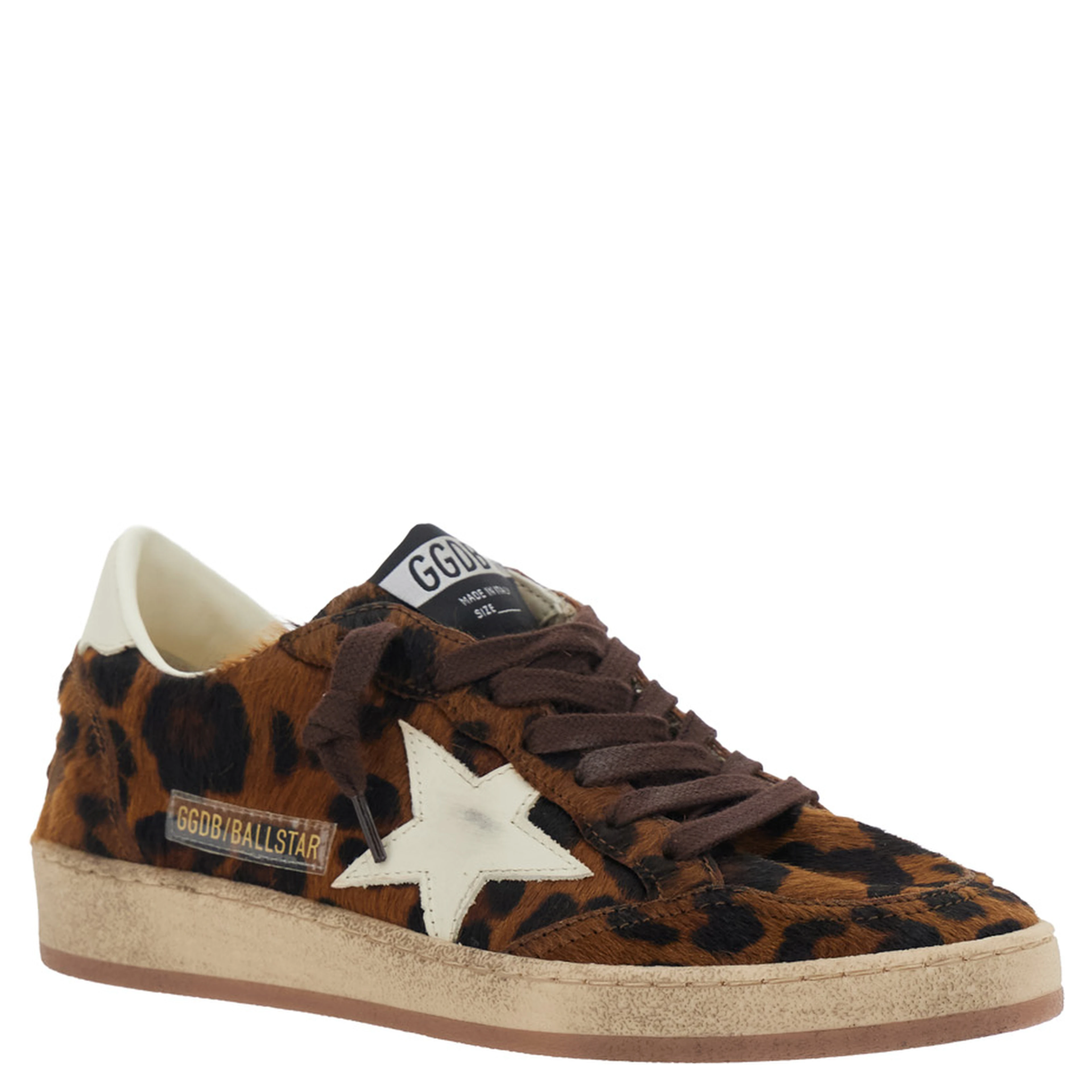 Ballstar Brown Low Top Sneakers with Leopard Motif and Star Patch on the Side in Suede for Women