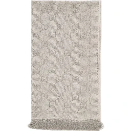 Gray Wool GG Jacquard Motif Knit Scarf for Women