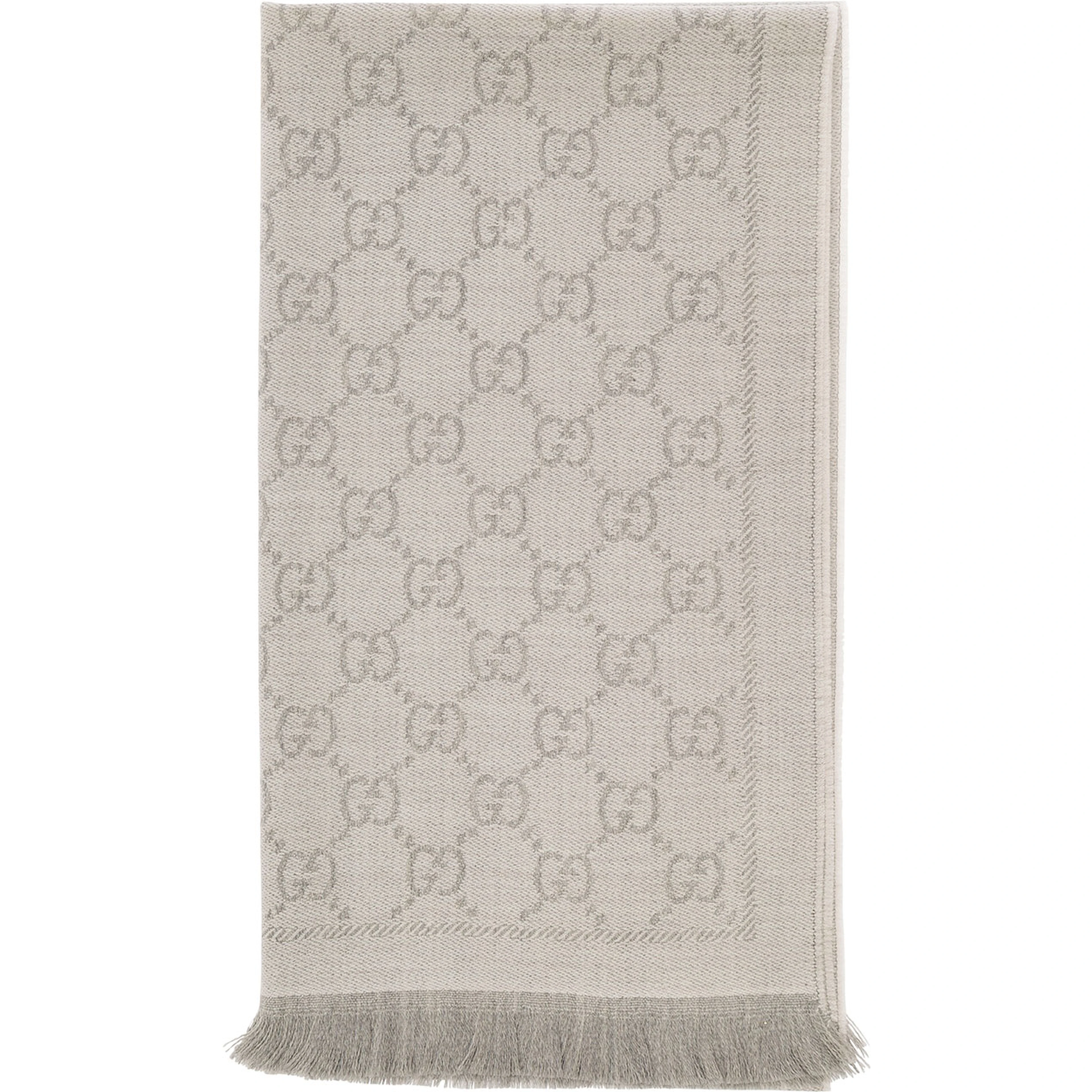 Gray Wool GG Jacquard Motif Knit Scarf for Women