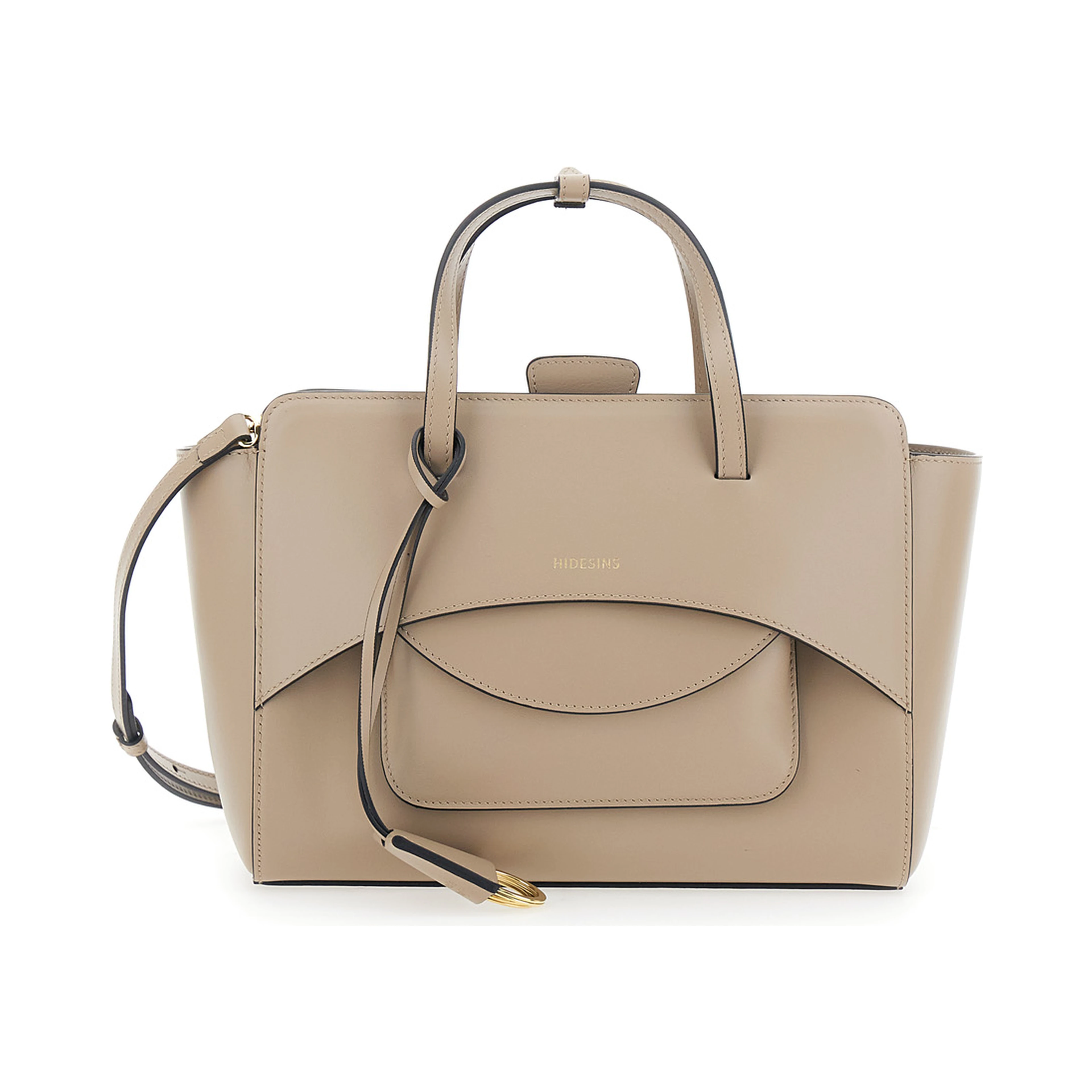 beige Handbag Medium with logo lettering on the front in leather for women