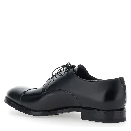 Black Lace-up shoes with almond toe and front lace-up closure in smooth leather for men