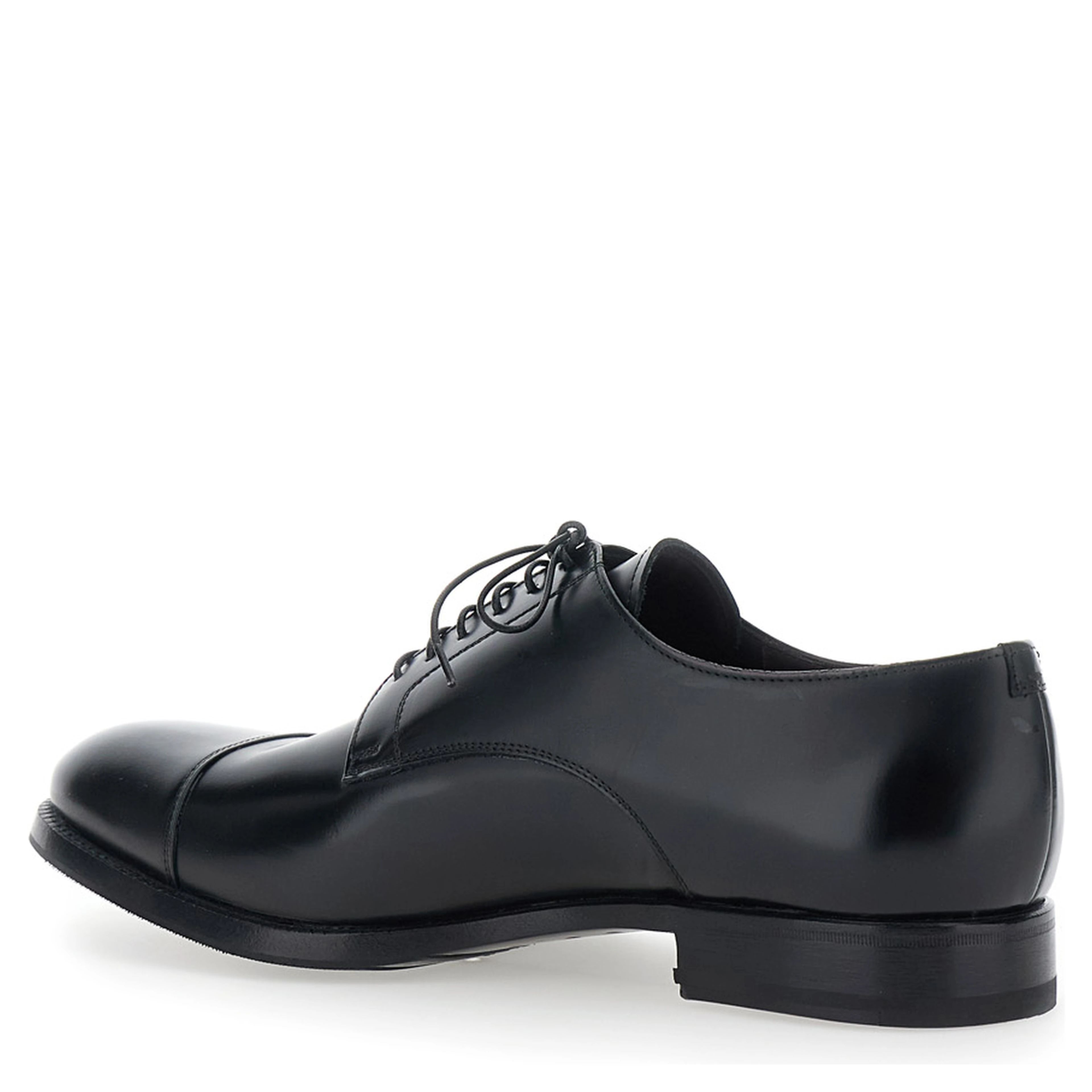 Black Lace-up shoes with almond toe and front lace-up closure in smooth leather for men