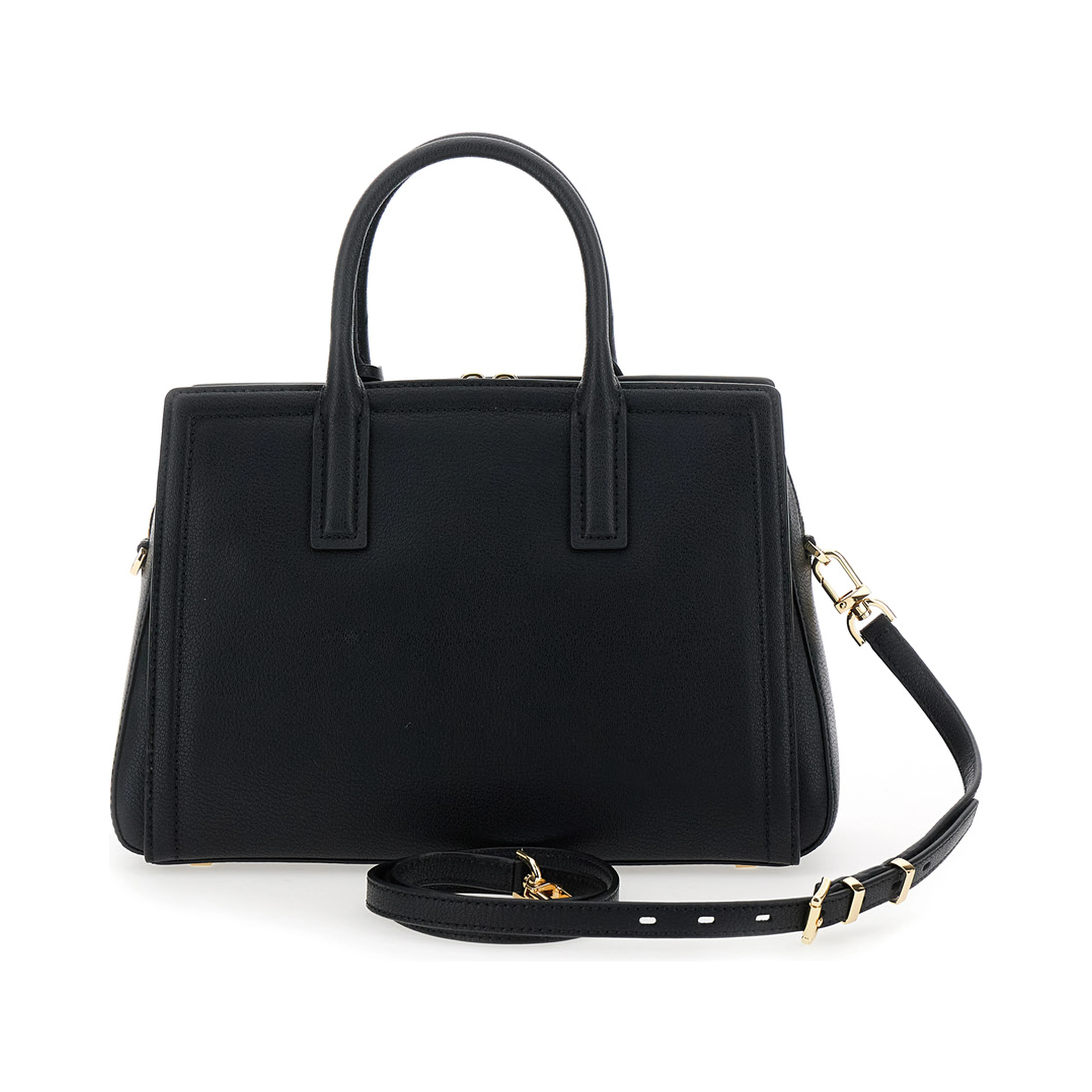 Laila Black Handbag with Metallic Pendant on Front in Leather Women