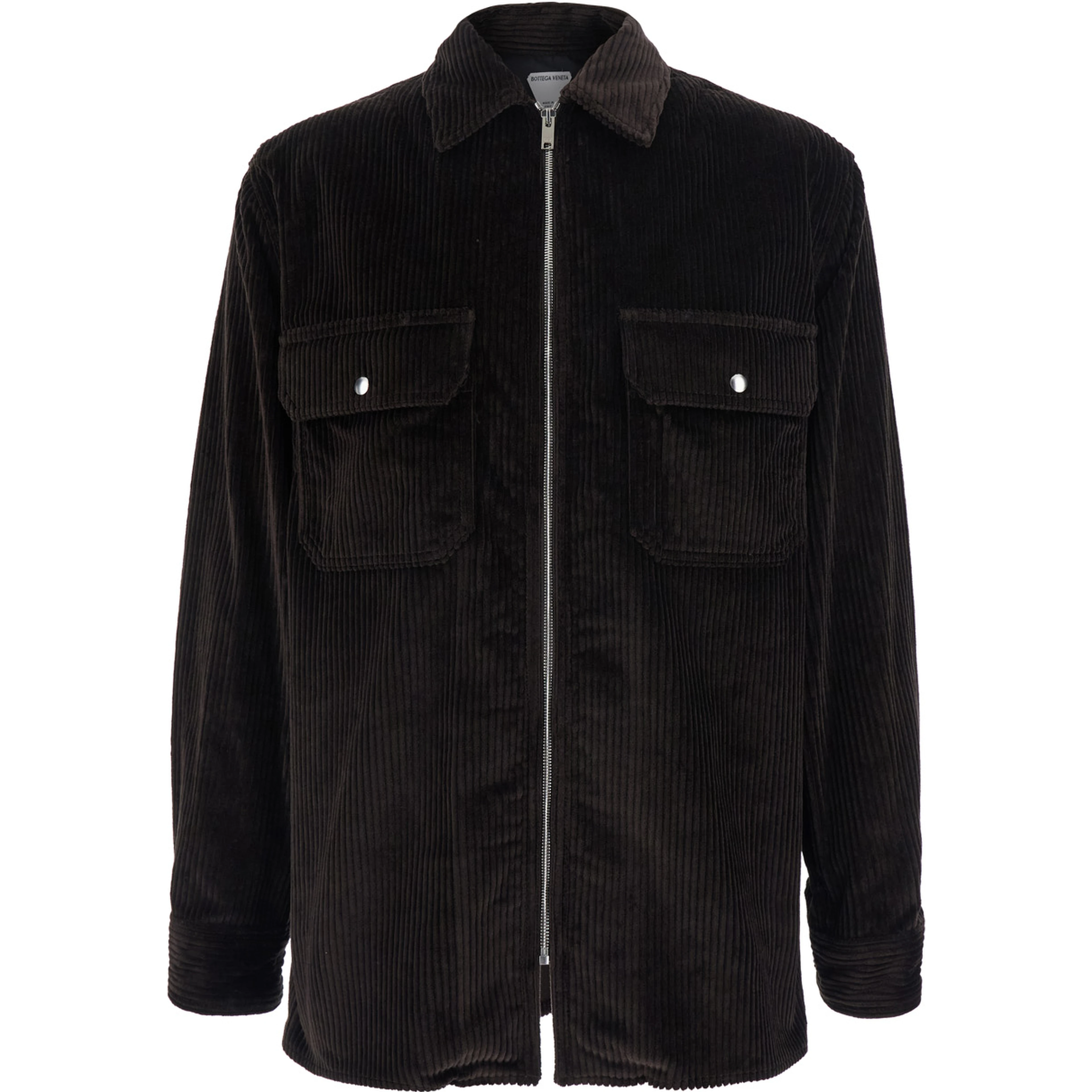 Brown Shirt with classic collar and two Patch pockets on the front in corduroy for men