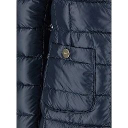 Blue Down Jacket with Zip Closure and Two Patch Pockets in Tech Fabric for Women