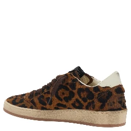 Ballstar Brown Low Top Sneakers with Leopard Motif and Star Patch on the Side in Suede for Women