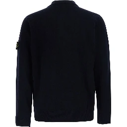 blue Polo Shirt with logo patch applied on the sleeve in wool for men