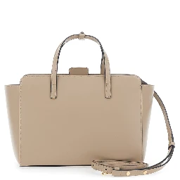 beige Handbag Medium with logo lettering on the front in leather for women