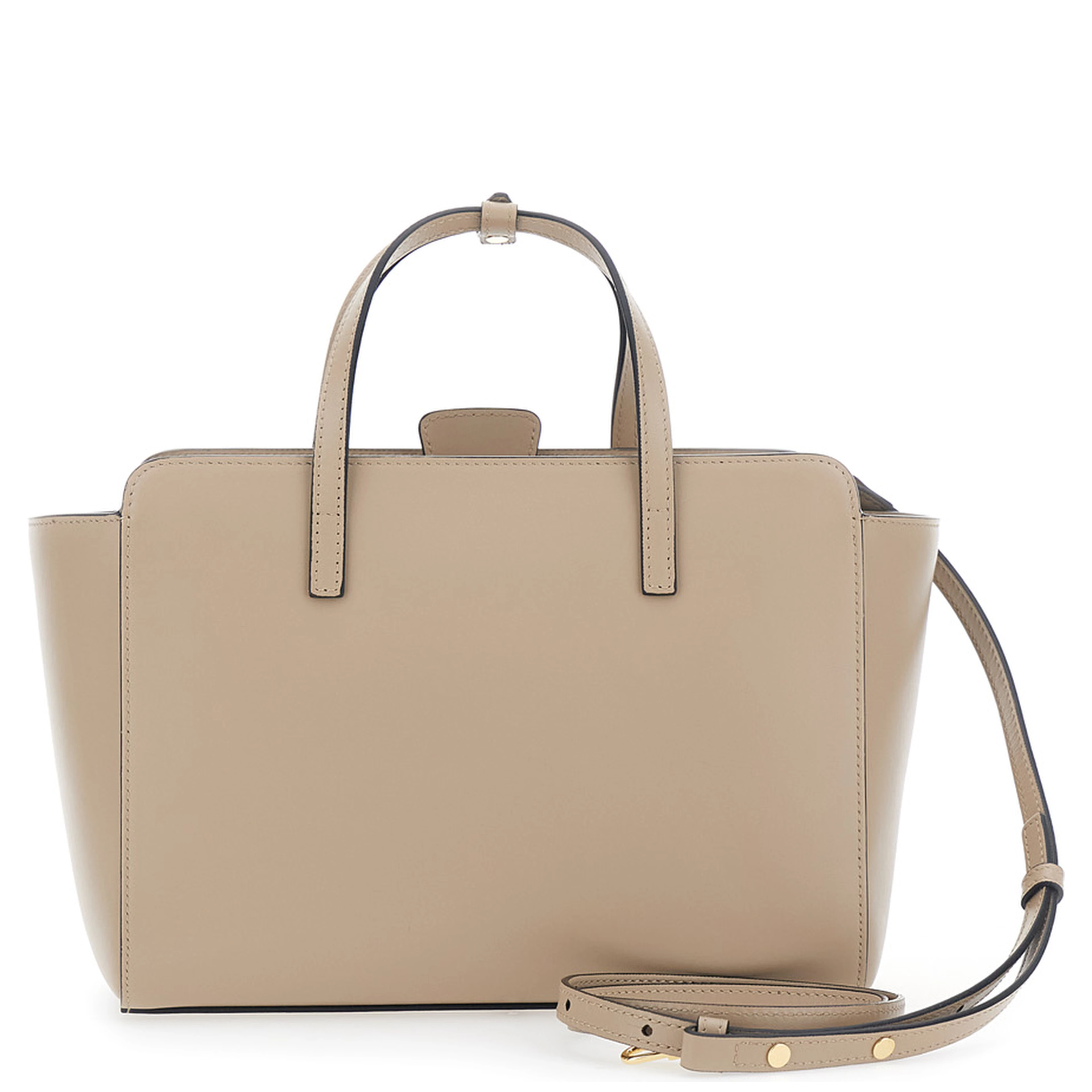 beige Handbag Medium with logo lettering on the front in leather for women