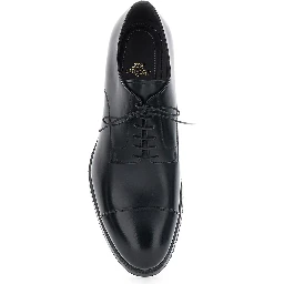 Black Lace-up shoes with almond toe and front lace-up closure in smooth leather for men