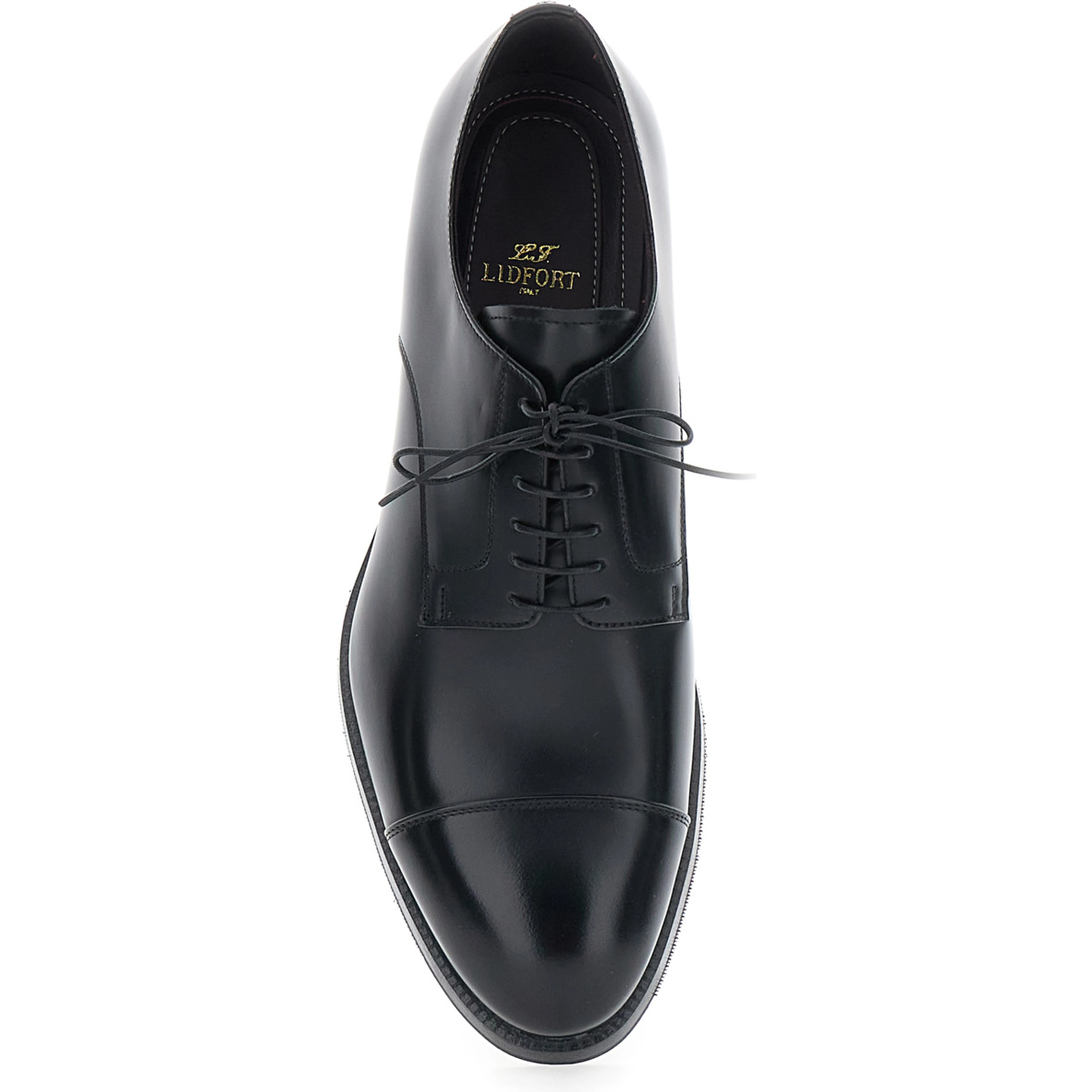 Black Lace-up shoes with almond toe and front lace-up closure in smooth leather for men