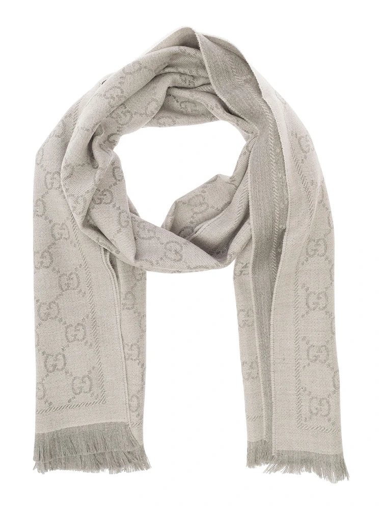 Gray Wool GG Jacquard Motif Knit Scarf for Women alternative