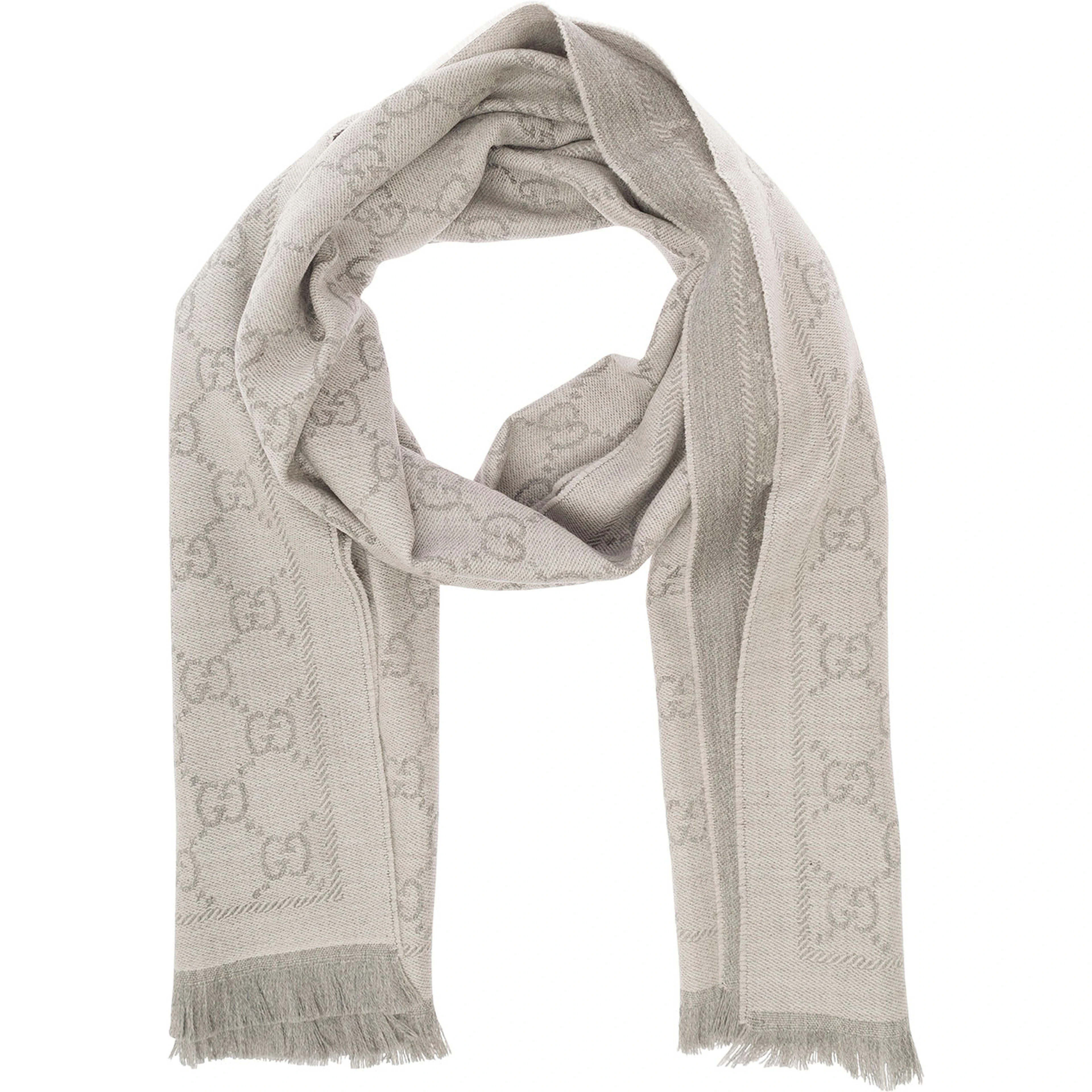 Gray Wool GG Jacquard Motif Knit Scarf for Women