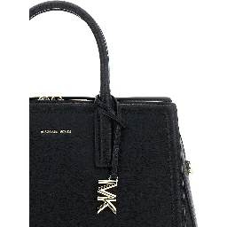 Laila Black Handbag with Metallic Pendant on Front in Leather Women