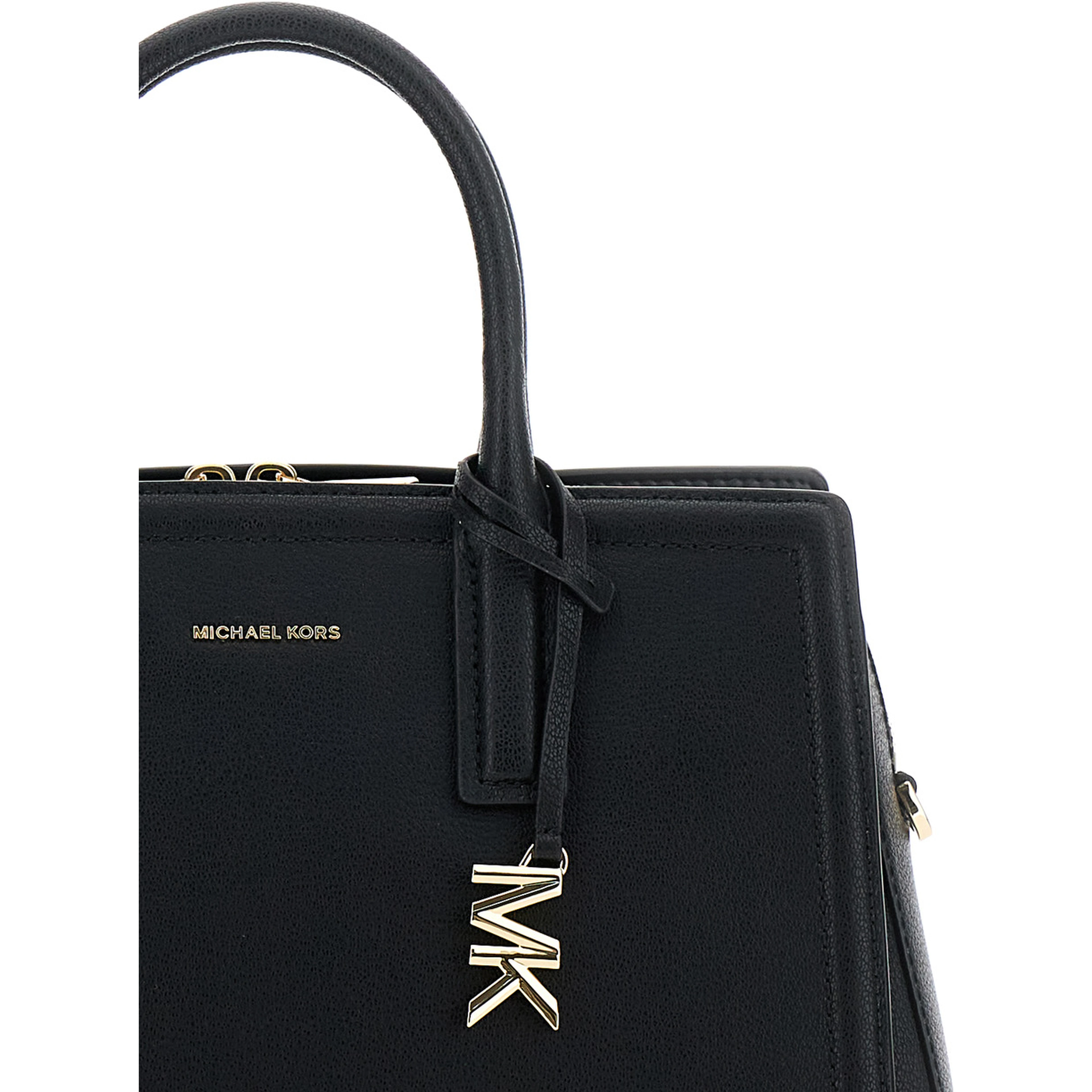Laila Black Handbag with Metallic Pendant on Front in Leather Women