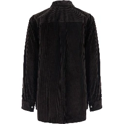 Brown Shirt with classic collar and two Patch pockets on the front in corduroy for men