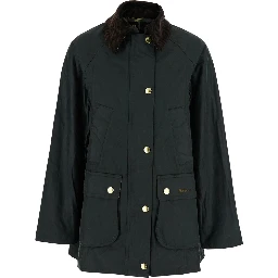 Jacket Modern Beadnell with Velvet Collar and Button Closure in Green for Women