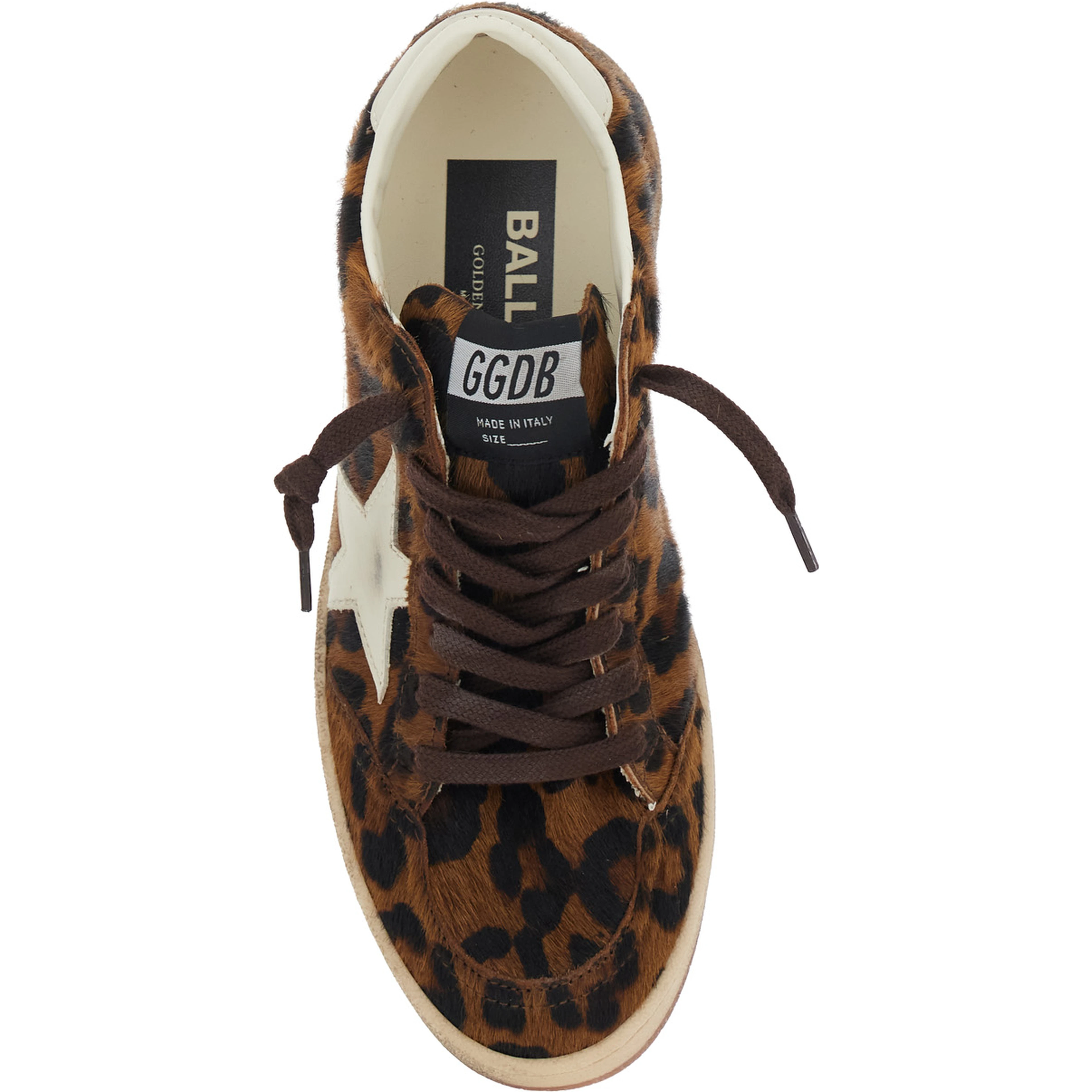 Ballstar Brown Low Top Sneakers with Leopard Motif and Star Patch on the Side in Suede for Women