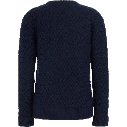 blue Sweater with round neck and woven Motif in wool for women