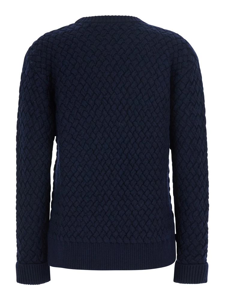 blue Sweater with round neck and woven Motif in wool for women alternative