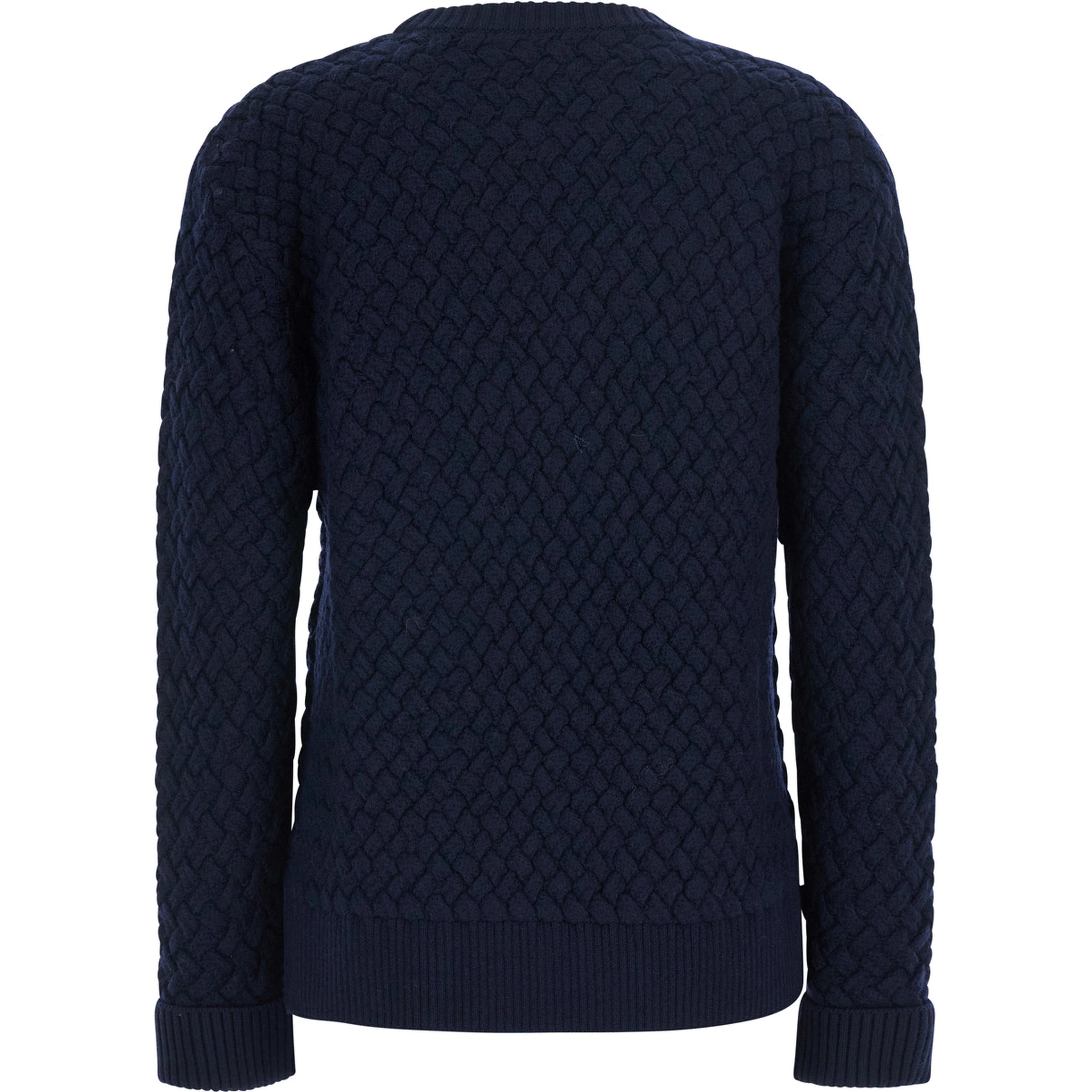 blue Sweater with round neck and woven Motif in wool for women