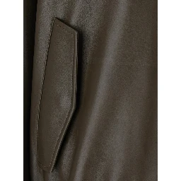 green Jacket with high collar with Intreccio Motif in leather for men
