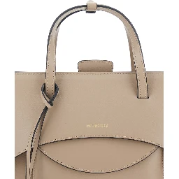 beige Handbag Medium with logo lettering on the front in leather for women
